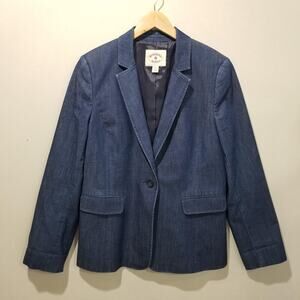 Brooks Brothers Red Fleece Blazer Womens 12 Blue Denim Jacket Cotton Stretch